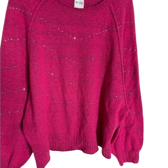 Nic + Zoe Magenta Stud Jewel Bedazzled Pink Sweater Medium - Picture 2 of 5